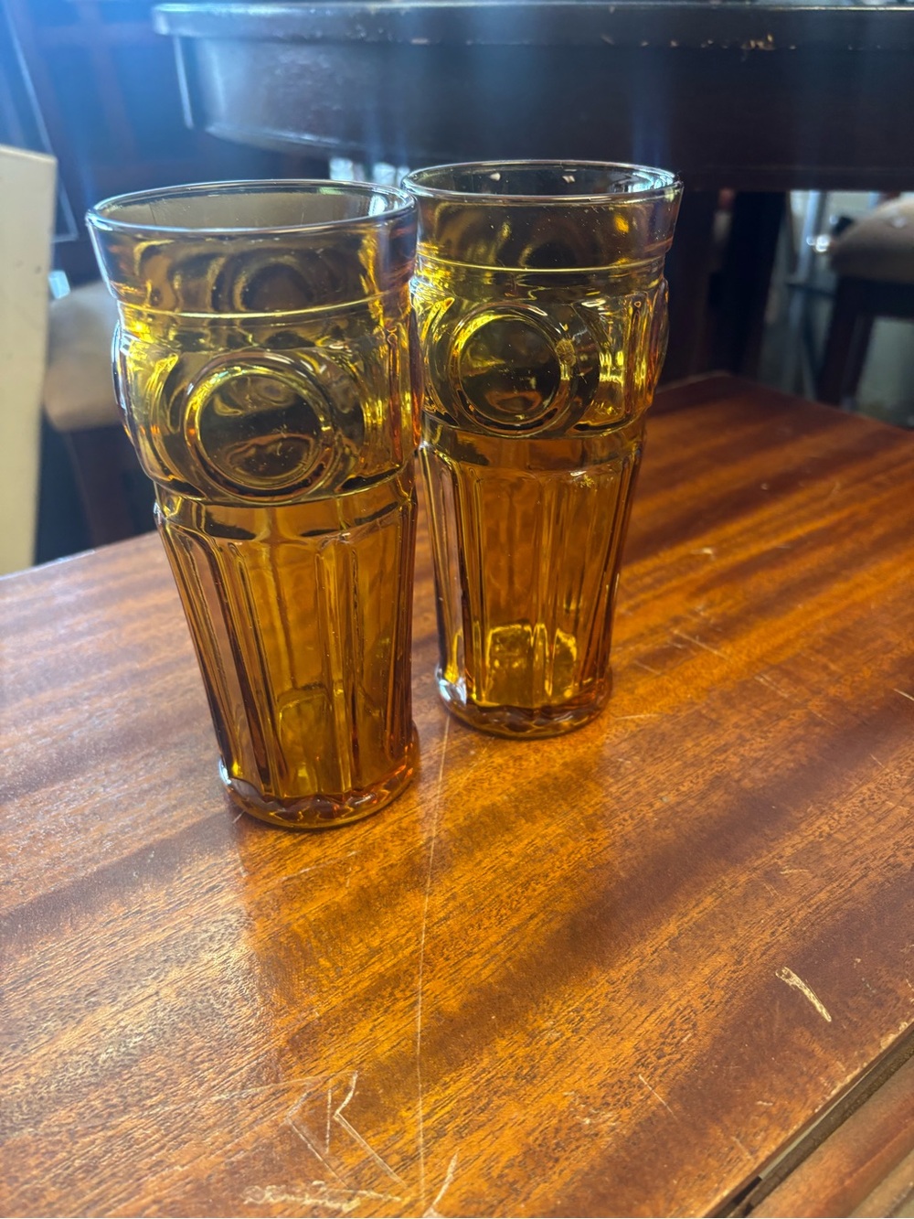 Vintage Amber Glass Tumbler - Set of 2